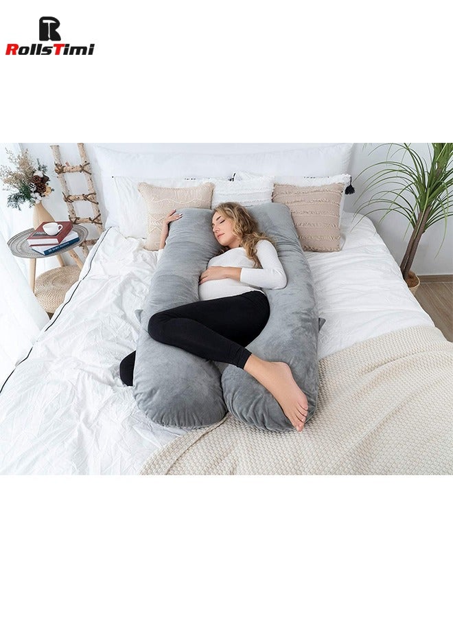 Pregnancy Pillow U Shaped, Full Body Pillow for Pregnant Women/Side Sleepers, Maternity Pillow with Velvet Cover, Gray