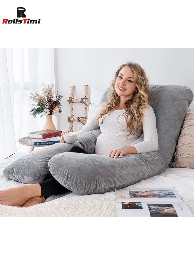 Pregnancy Pillow U Shaped, Full Body Pillow for Pregnant Women/Side Sleepers, Maternity Pillow with Velvet Cover, Gray