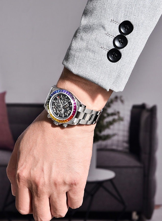 Skeleton Watches for Men Automatic Mechanical Watch 40mm Sapphire Glass Stainless Steel Wrist Watch