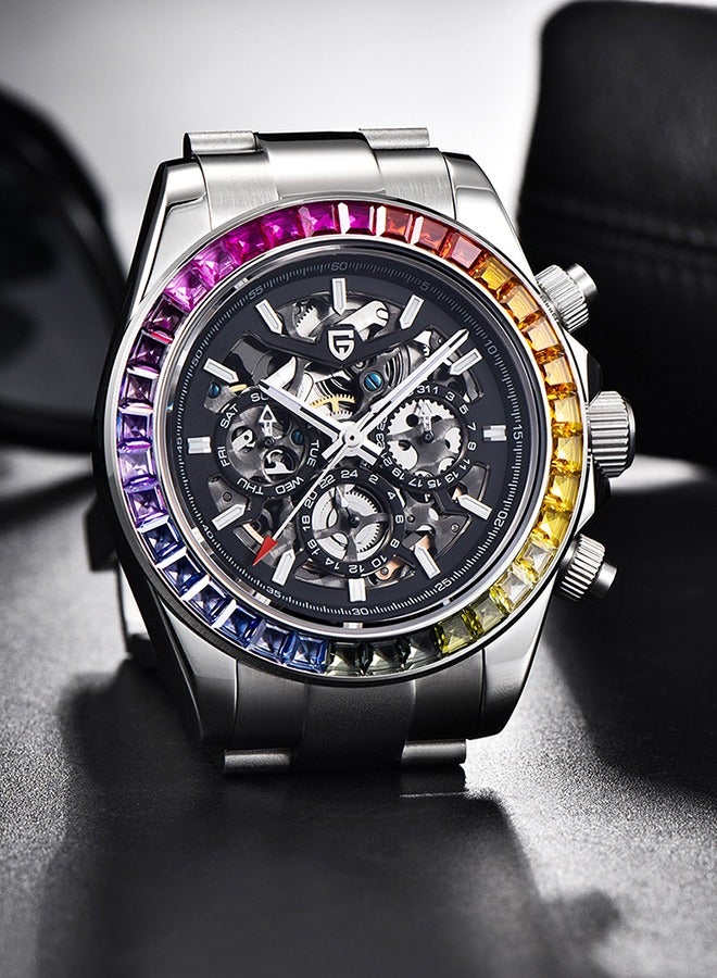 Skeleton Watches for Men Automatic Mechanical Watch 40mm Sapphire Glass Stainless Steel Wrist Watch