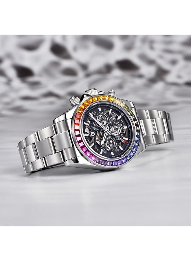 Skeleton Watches for Men Automatic Mechanical Watch 40mm Sapphire Glass Stainless Steel Wrist Watch