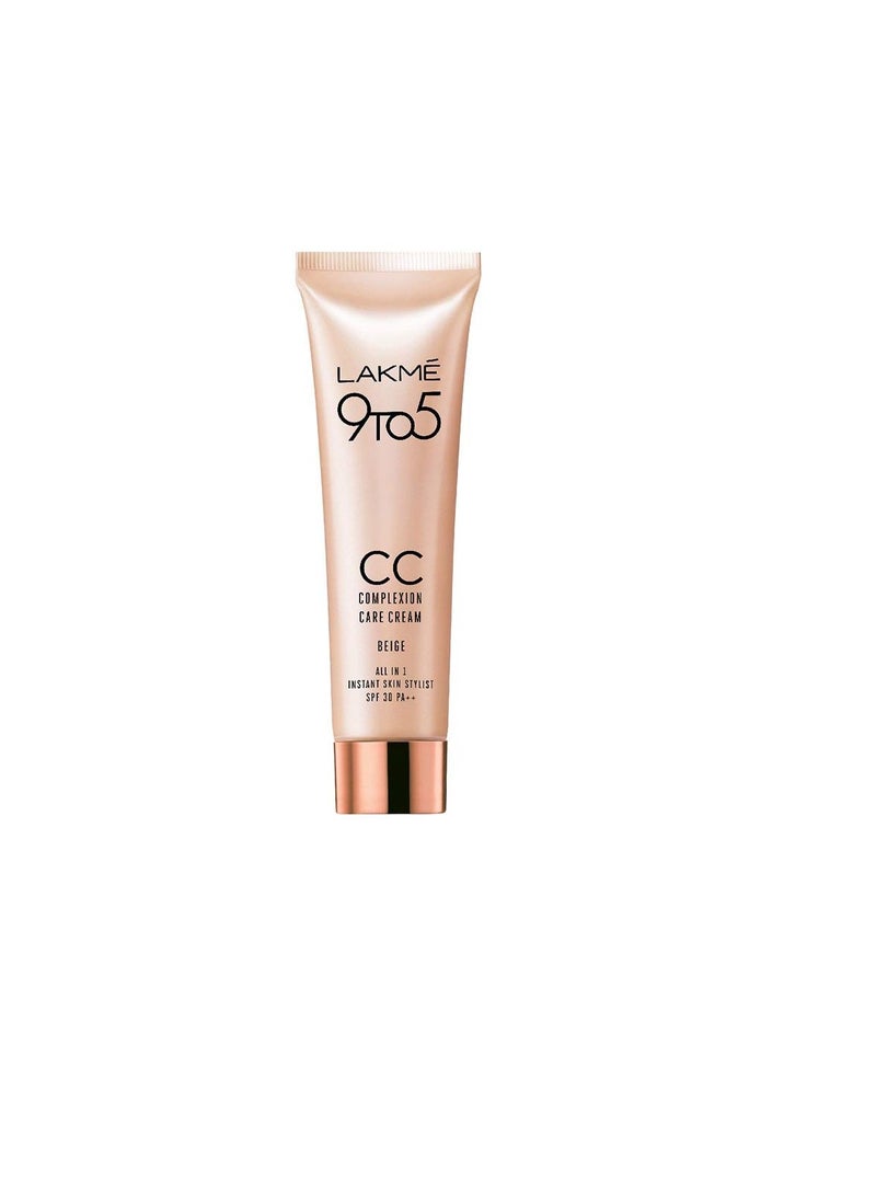Lak me CC Cream 01   Beige  Light Face Makeup With Natural Coverage  SPF 30   Tinted Moisturizer To Brighten Skin  Conceal Dark Spots 30Gm