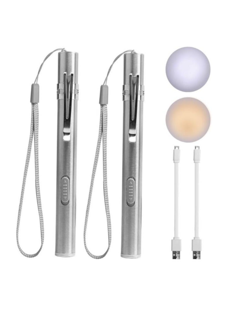 2Pack Pen Torches Medical for Nurses, Reusable Rechargeable Torch, LED Lights Pen Light, Diagnostic Pen Light USB Pen Torches for Nurses Students Doctors