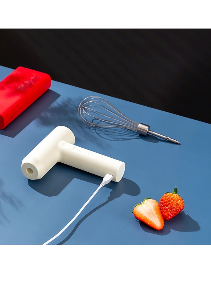 Wireless Electric Food Mixer, 3 Speed Modes Rechargeable Cordless Handheld Mixer, Lightweight And Portable Electric Egg Beater, Durable Cream Mixer For Baking Cake Egg Cream, (White)