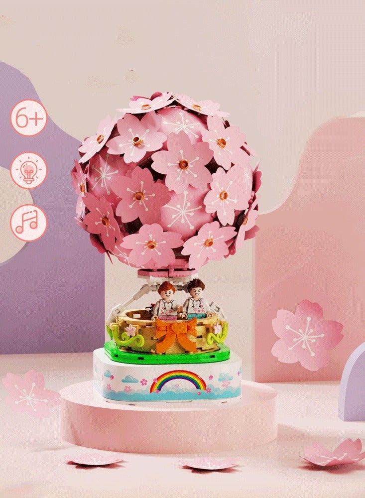 Sakura Hot Air Balloon Light Music Building Blocks Toys Creative Toys Home Decorations