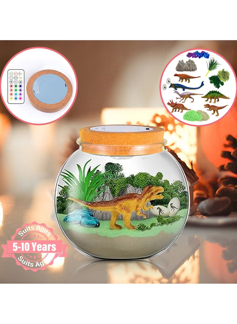 Dinosaur Terrarium Kit for Kids Dino Kid Crafts with DIY Moon Lamp Painting Kit Arts and Crafts for Boys and Kids Night Light Children's Educational Toy LED Light Birthday Gift