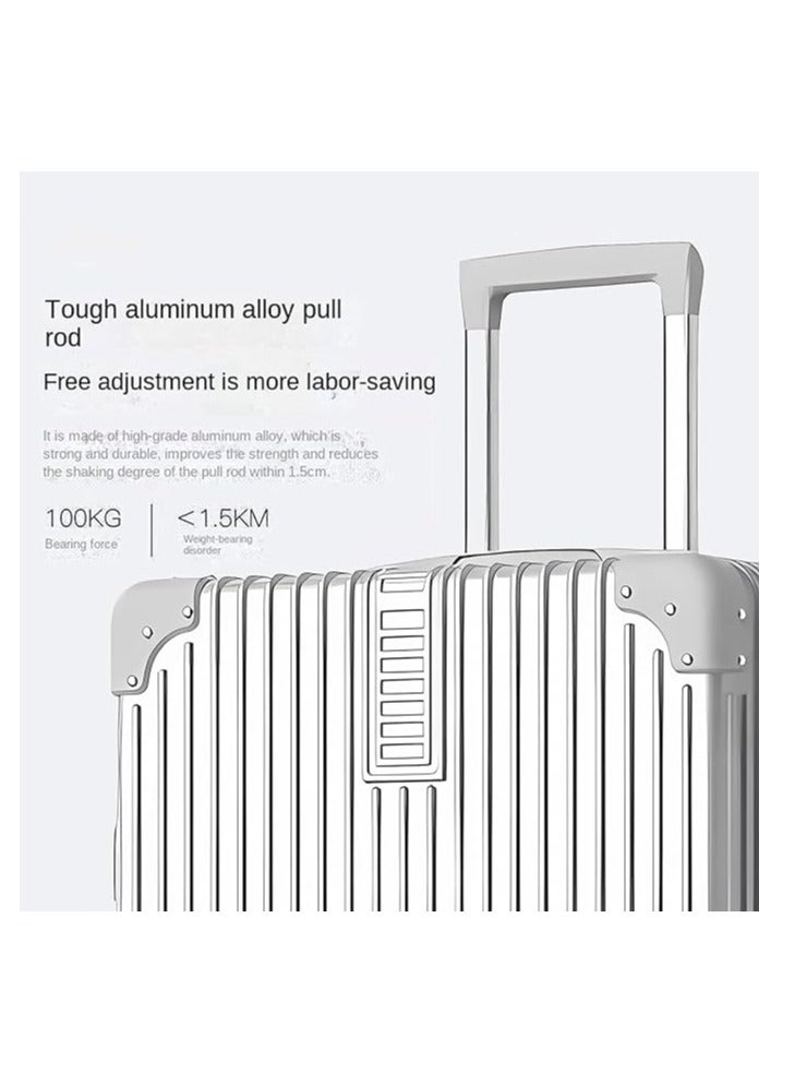 4 PIECES TROLLEY LUGGAGE SET HARD ABS MATERIAL WITH CABIN AND BEAUTY CASE SILVER COLOUR