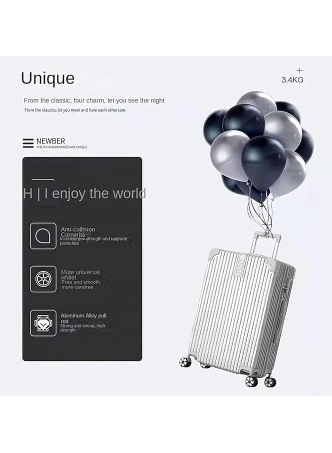 4 PIECES TROLLEY LUGGAGE SET HARD ABS MATERIAL WITH CABIN AND BEAUTY CASE SILVER COLOUR