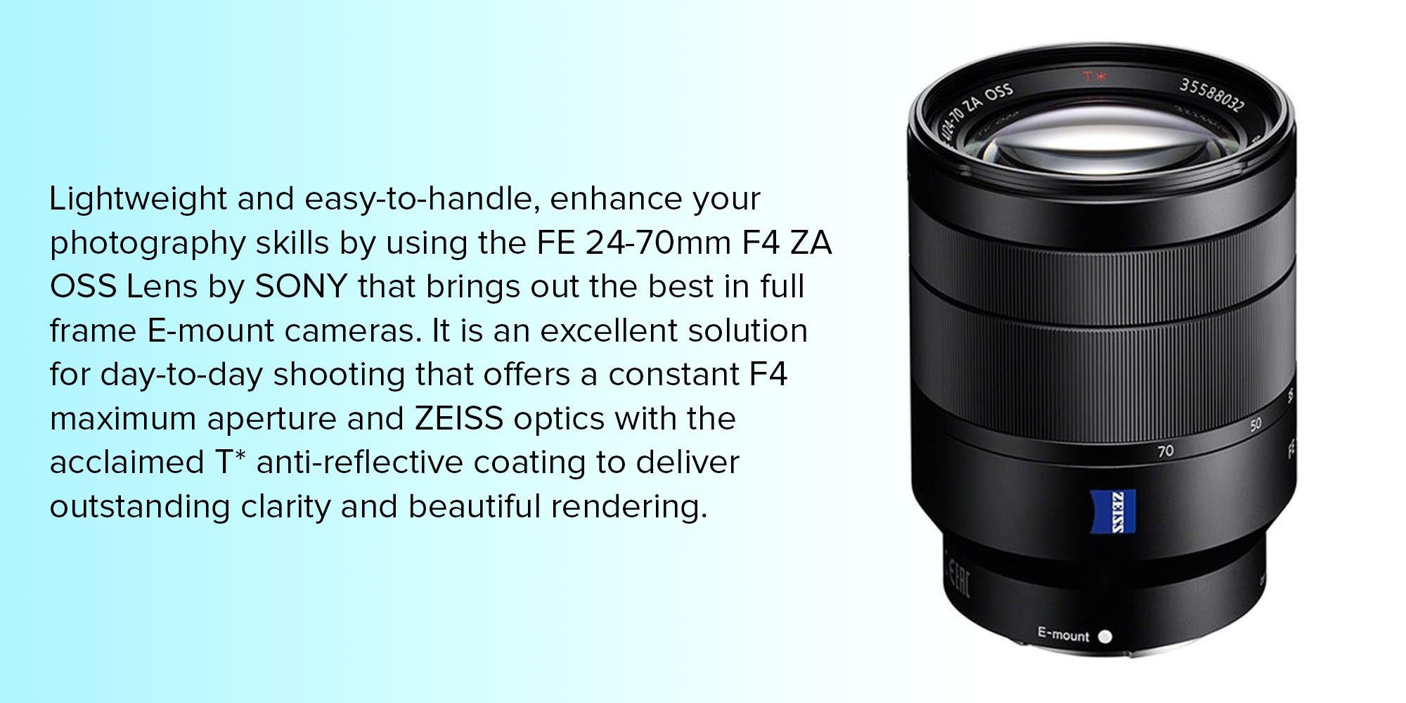 Fe 24 70 Mm F/4 Za Oss Vario Tessar T Lens, Black, Sel2470Z Black