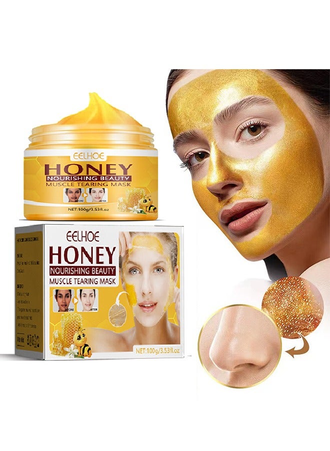 Honey Muscle Tearing Mask-Oil Control Blackhead Remover Honey Tearing Peel Mask Off Dead Skin Clean Pores ,Skin Brightening Peeling Mask for Dull Skin-100g