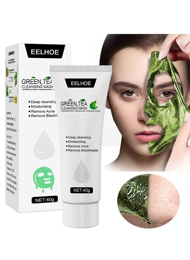 Green Tea Cleansing Mask-Tearing Mask Oil Control Blackhead Remover Green Tea Tearing Peel Mask Off Dead Skin Clean Pores ,Skin Brightening Peeling Mask for Dull Skin-40g