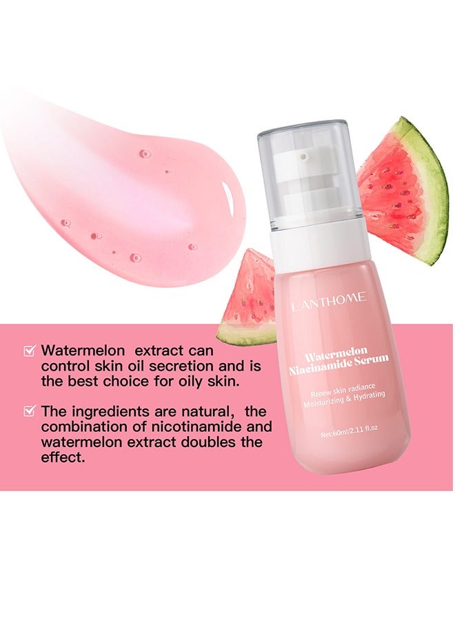 Watermelon Niacinamide Serum- Moisturizing Watermelon Toner Hyaluronic Facial Serum Multi Purpose Lightweight Face Highlighter 60ML