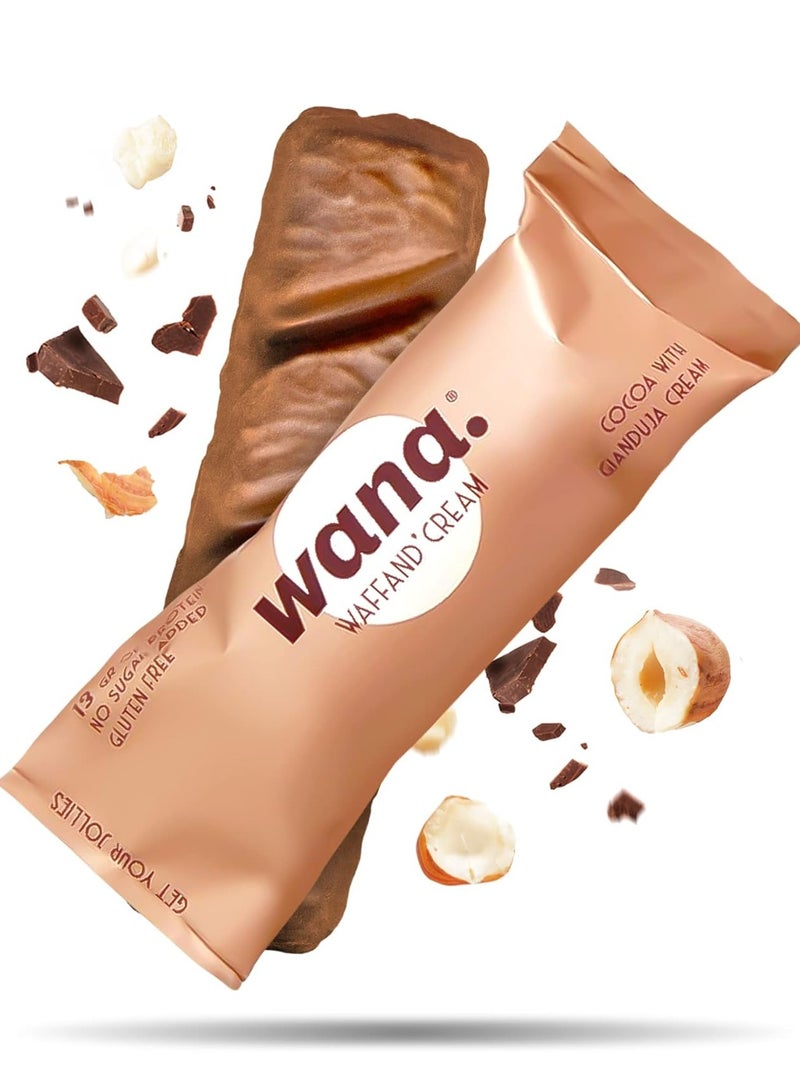 Wana Waffand Cream Protein Bar Cocoa with Gianduja Flavor Cream 43g Pack of 12