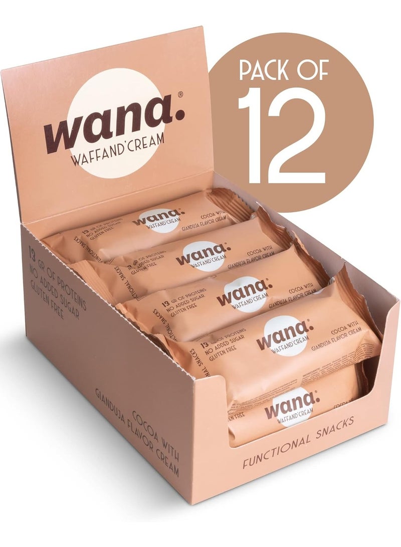 Wana Waffand Cream Protein Bar Cocoa with Gianduja Flavor Cream 43g Pack of 12