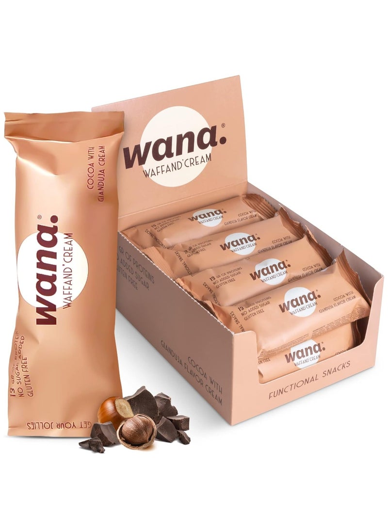 Wana Waffand Cream Protein Bar Cocoa with Gianduja Flavor Cream 43g Pack of 12