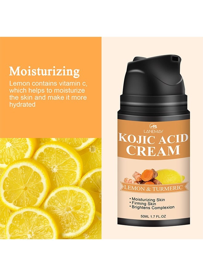 Skin Care -Kojic Acid Face Cream 50ml, Lemon Turmeric Deep Nourishment Anti Wrinkle Firming Repair Skin Barrier, Improve and Repair Damaged Skin Mildly Whiten Fix Wrinkles, Spots or Acne Scars in a Ef