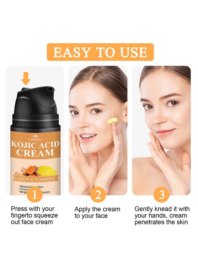 Skin Care -Kojic Acid Face Cream 50ml, Lemon Turmeric Deep Nourishment Anti Wrinkle Firming Repair Skin Barrier, Improve and Repair Damaged Skin Mildly Whiten Fix Wrinkles, Spots or Acne Scars in a Ef