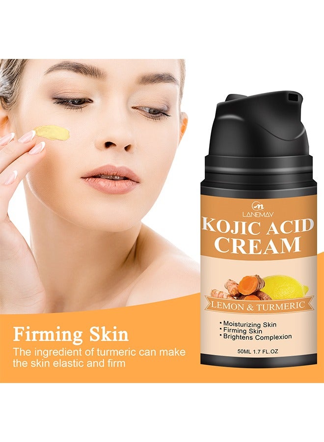 Skin Care -Kojic Acid Face Cream 50ml, Lemon Turmeric Deep Nourishment Anti Wrinkle Firming Repair Skin Barrier, Improve and Repair Damaged Skin Mildly Whiten Fix Wrinkles, Spots or Acne Scars in a Ef