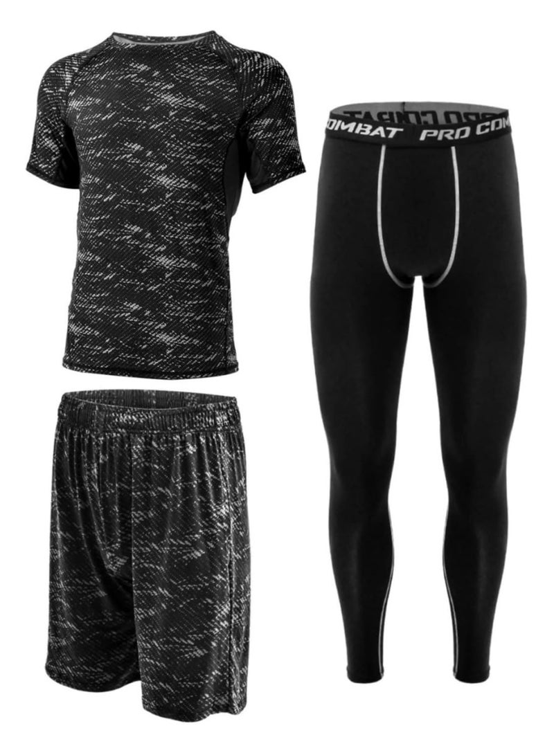 3-Piece Fitness Running Compression Suits Large