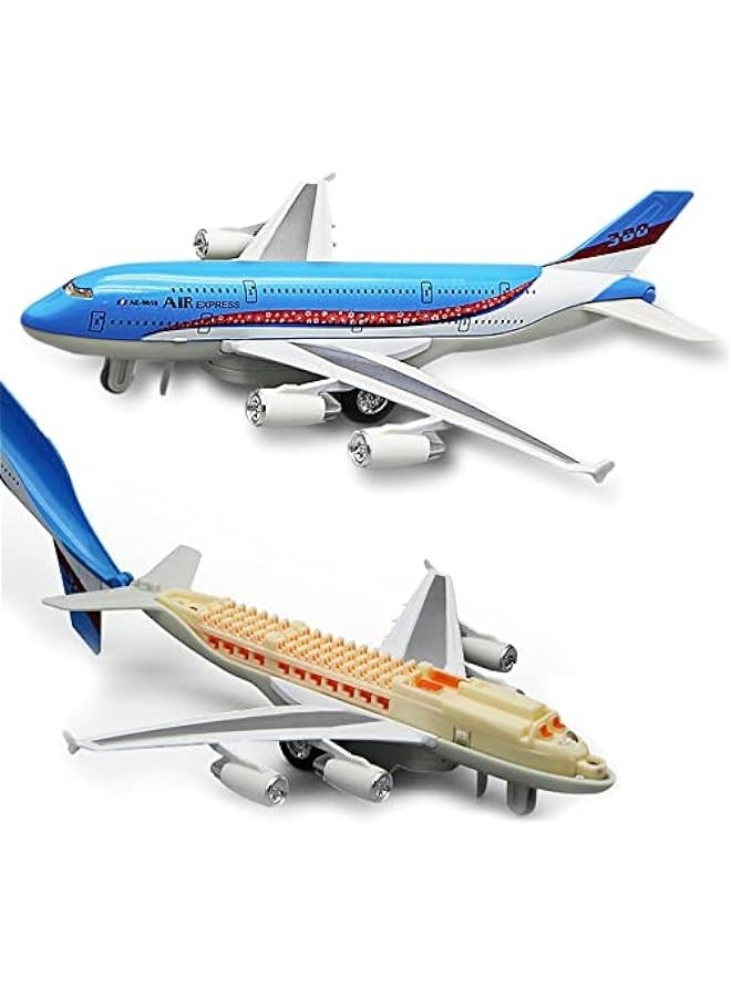 Plane Toy Die Cast Aeroplane Model Metal Airplane Toys Aircraft, Pull Back Light Up and Sound Play Vehicle for Kids Boys Girls Toddlers Children 2 3 Years Old Blue