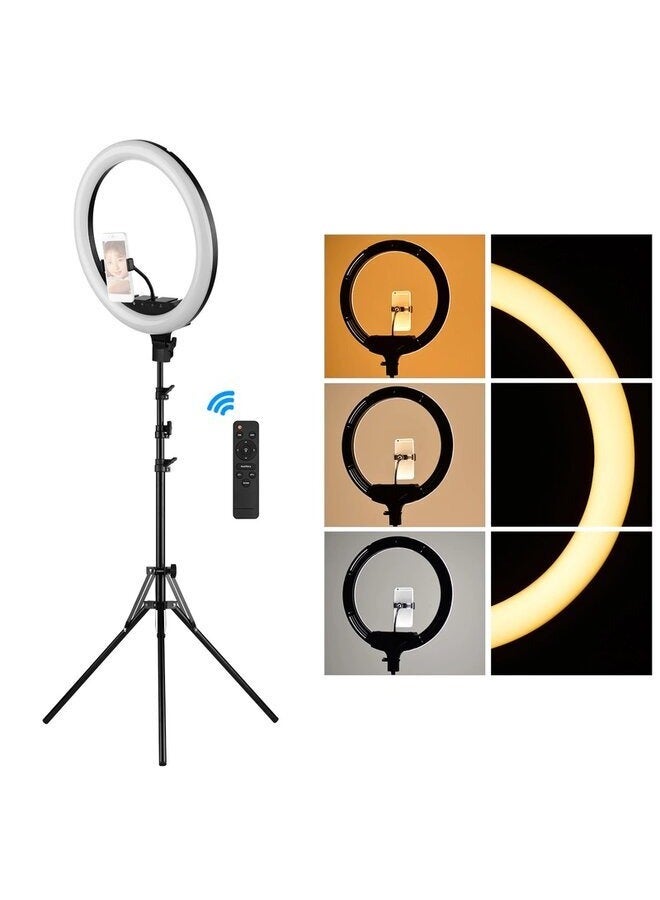 HQ 18N Ring Light Kit with Tripod Stand and Accessories, 18 inches, 55 Watts, 3200K-6000K Adjustable Color Temperature, Phone Holder Included