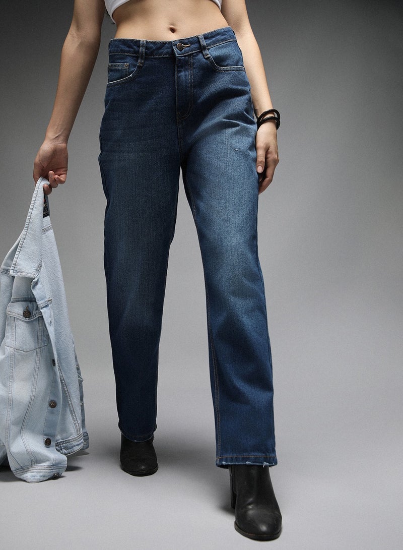 Women 90s Straight Fit High-Rise Clean Look Light Fade Cotton Jeans