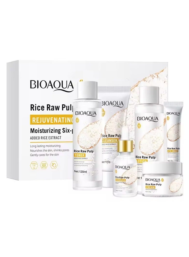 BIOAQUA rice raw pulp moisturizing six-piece suit cleanser lotion toner essence eye cream face cream set for skin