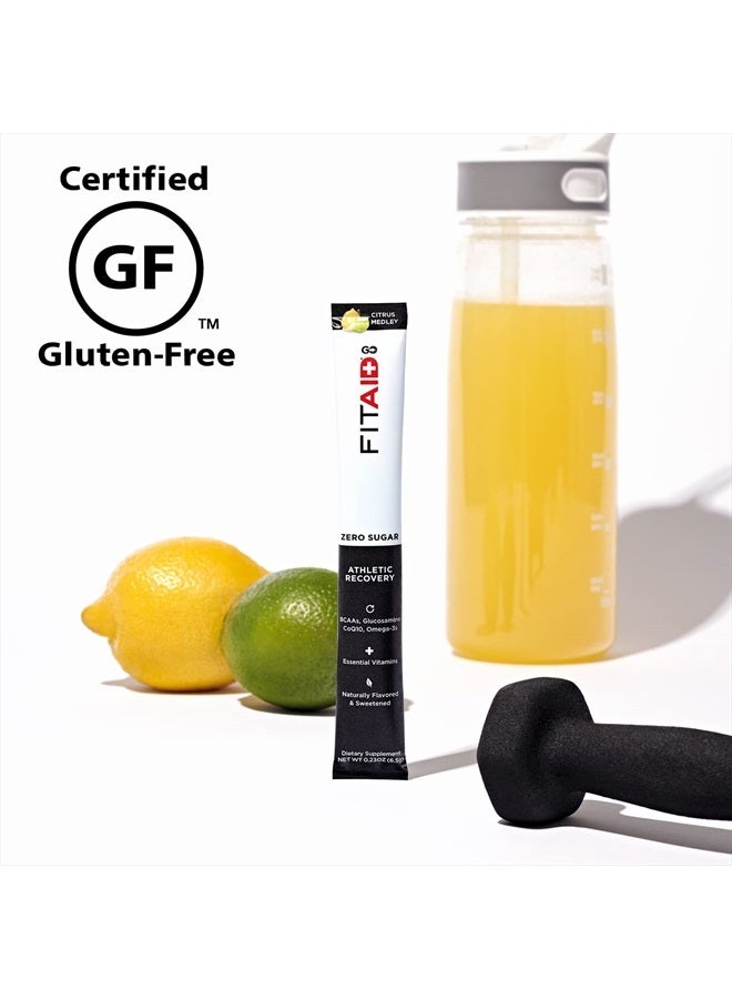FITAID GO! ZERO SUGAR Recovery + Hydration Packet, W/ BCAAs, Glucosamine, Electrolytes, Omega-3s, 100% Clean, Vegan & Gluten-Free, Naturally Sweetened, 30 Count (Pack of 1)
