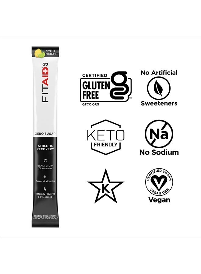 FITAID GO! ZERO SUGAR Recovery + Hydration Packet, W/ BCAAs, Glucosamine, Electrolytes, Omega-3s, 100% Clean, Vegan & Gluten-Free, Naturally Sweetened, 30 Count (Pack of 1)