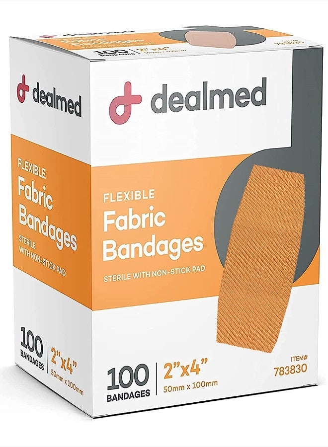 Fabric Flexible Adhesive Bandages with Non-Stick Pad, Latex Free, Wound Care for First Aid Kit, 2