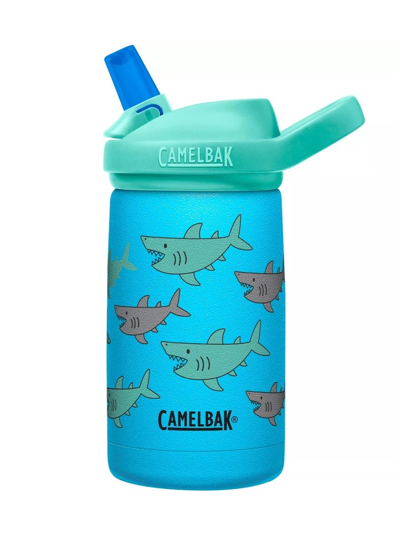 CamelBak Eddy+ Kids 12 oz Bottle, Insulated Stainless Steel with Straw Cap - Leak Proof When Closed,School Of Sharks!