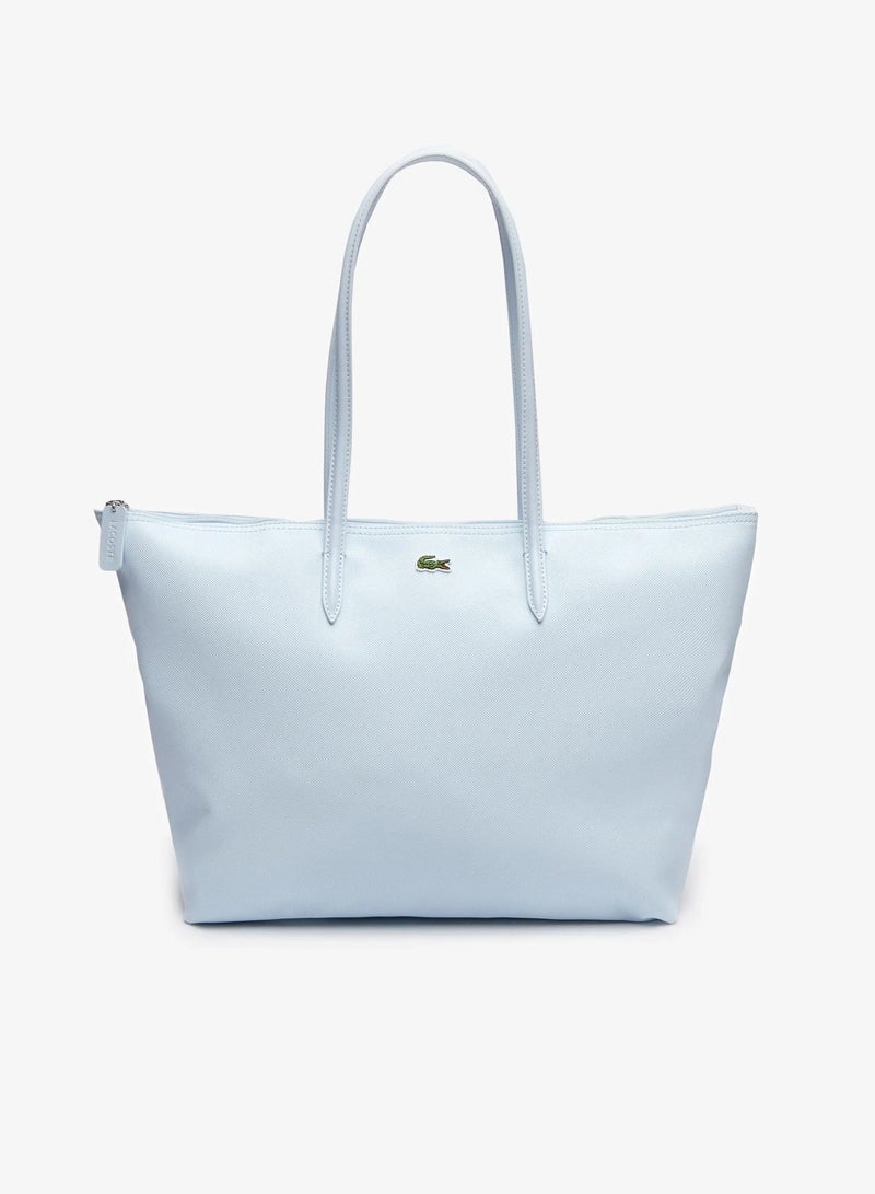 Lacoste Women's L12.12 Concept Fashion Versatile Large Capacity Zipper Handbag Tote Bag Shoulder Bag Large Light Blue