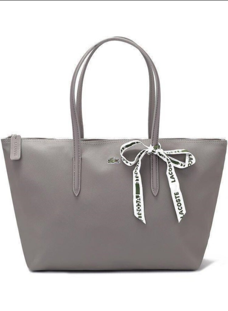 Lacoste Women's L12.12 Concept Fashion Versatile Large Capacity Zipper Handbag Tote Bag Shoulder Bag Large Gray