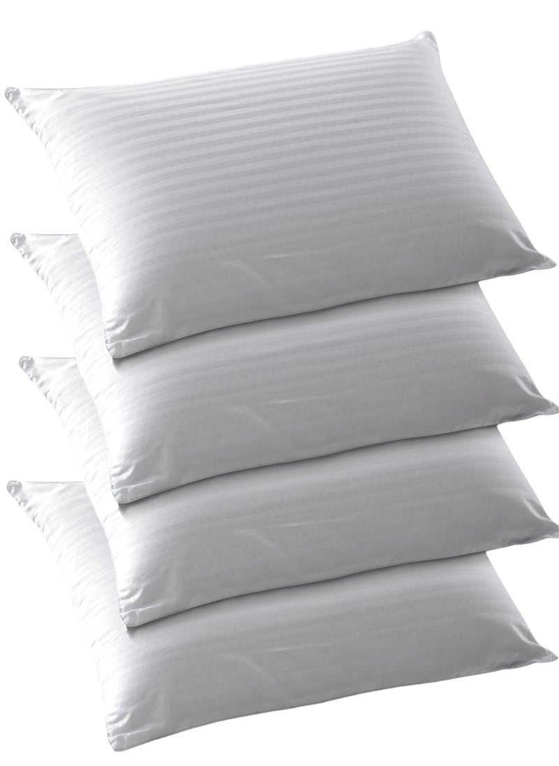 4 Piece Set Sleeping Pillow Stripe Design Cotton White 50x70cm Made in Uae