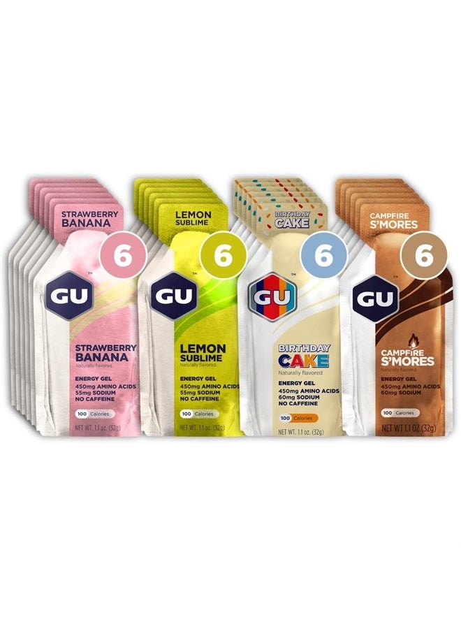 Energy Original Sports Nutrition Energy Gels, 24-Count, Vegan, Gluten-Free, Kosher, and Dairy-Free On-the-Go Energy for Any Workout, Assorted Caffeine-Free Flavors Variety Pack