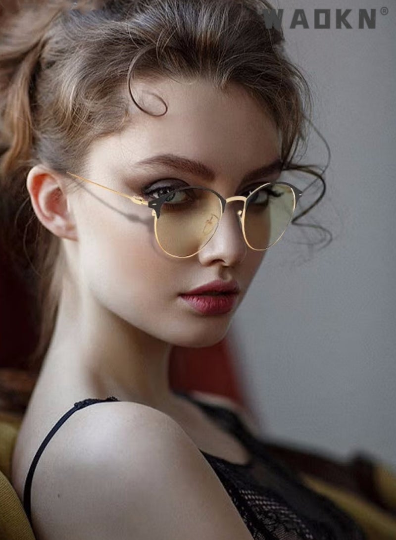 Blue Light Blocking Sunglasses Anti UV and Glare Blue Light Filter Computer Glasses Round Color Changing Eyewear for Men Women , Anti Eye Eyestrain UV 400 Protection Reading Gaming Glasses,Black Gold