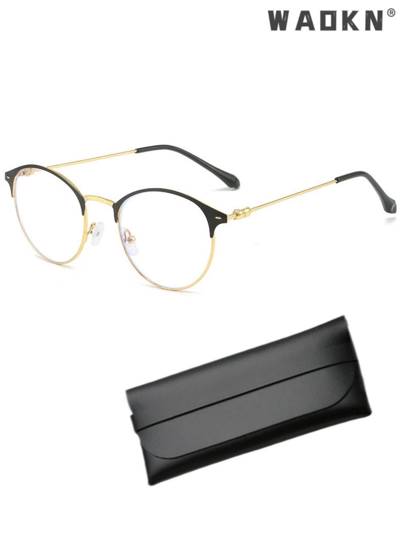 Blue Light Blocking Sunglasses Anti UV and Glare Blue Light Filter Computer Glasses Round Color Changing Eyewear for Men Women , Anti Eye Eyestrain UV 400 Protection Reading Gaming Glasses,Black Gold