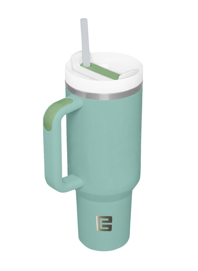 Ellementel Stainless Steel Vacuum Insulated Tumblers, 1.2L / 40oz - Double Walled Vacuum Flask, Insulated Tumbler with Straw, Travel Mug Cup for Water, Tea, Coffee and More (SEA GREEN)