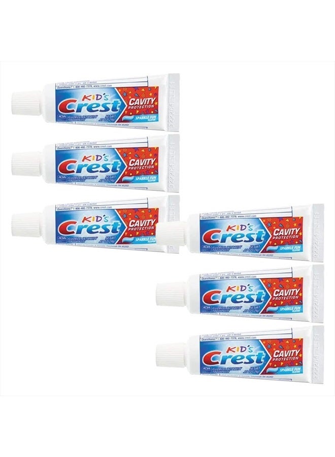 Kids Cavity Protection Toothpaste, Sparkle Fun, Travel Size 0.85 oz (24g) - Pack of 6