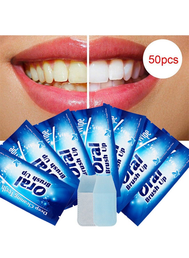 50PCS Mint-Flavored Oral Wipes, Teeth Whitening Wipes Oral Cleaning Wipe, Portable And Disposable For On-The-Go, Travelling, Office, Home, Sugar Free, For Deep Cleaning Oral Care