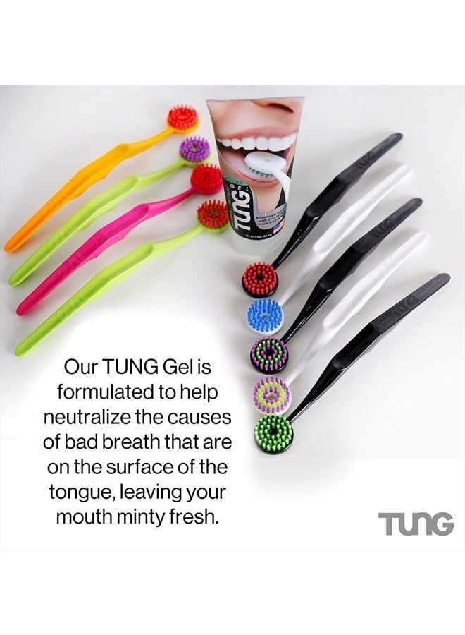 Tung Tongue Brush with Caps | Tongue Cleaner for Adults | Tongue Scraper | Tongue Scrubber | Bad Breath and Halitosis | Mouth Odor Eliminator | Made in America (2 Pack w/Cap)