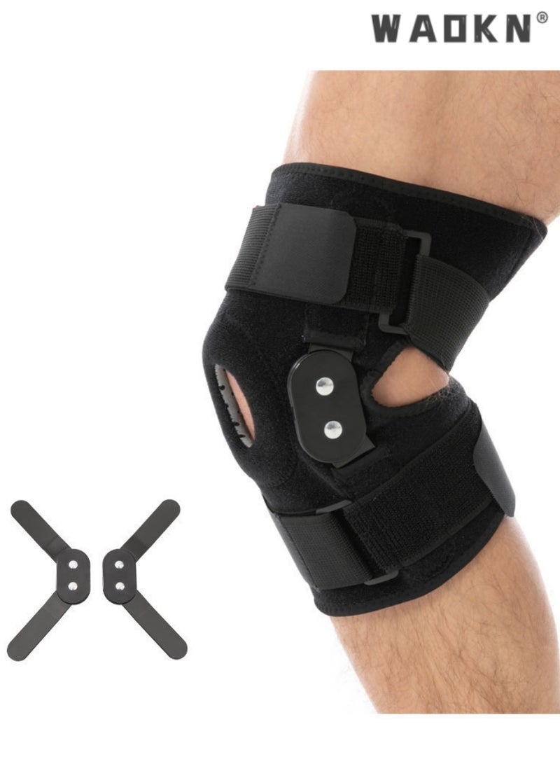 Knee Brace for Women Men Hinged Knee Brace with Side Stabilizers Adjustable Open Patella Knee Brace for Arthritis Pain and Support,Meniscus Tear ACL MCL Injury Recovery Pain Relief