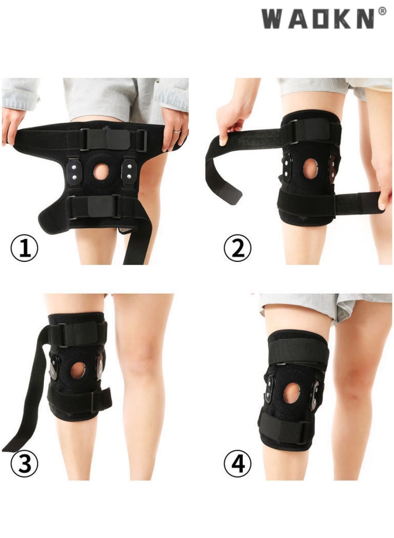 Knee Brace for Women Men Hinged Knee Brace with Side Stabilizers Adjustable Open Patella Knee Brace for Arthritis Pain and Support,Meniscus Tear ACL MCL Injury Recovery Pain Relief