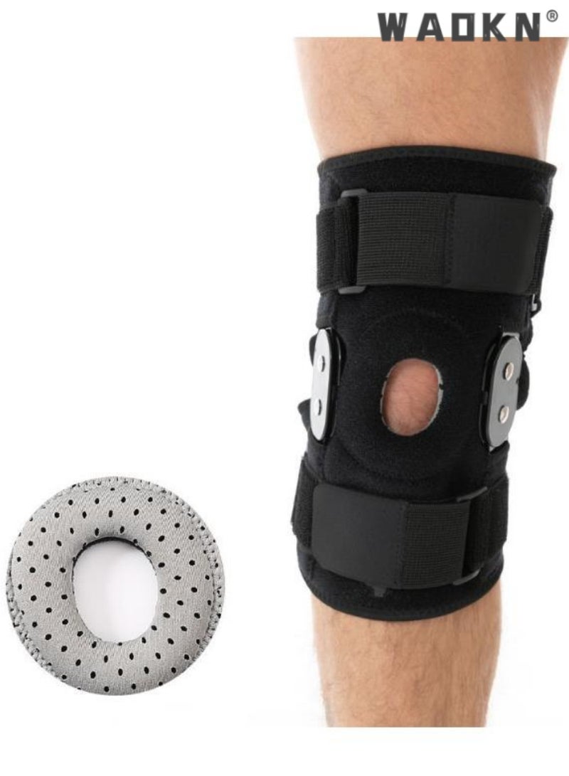 Knee Brace for Women Men Hinged Knee Brace with Side Stabilizers Adjustable Open Patella Knee Brace for Arthritis Pain and Support,Meniscus Tear ACL MCL Injury Recovery Pain Relief