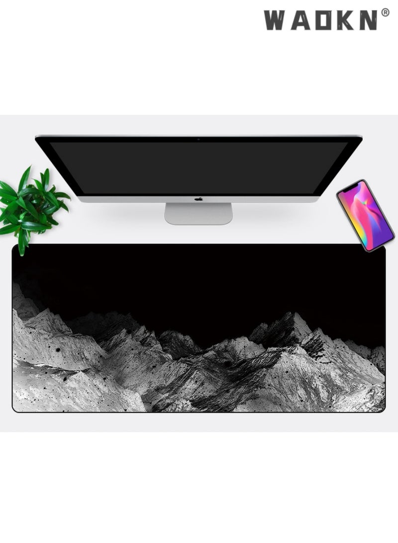Desk Mat, Black Mountains Topographic Contour Extended Gaming Mouse Pad Large, 900x400mm Big Mouse Pad with Non-Slip Base and Stitched Edge, Long Computer Keyboard Mouse Mat for Home Office Work