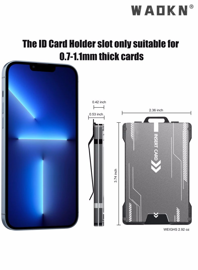Wallet For Men Slim Aluminum Metal Money Clip with Transparent Work RFID Metal Wallet Work ID Card Holder Business Card Holder with Clear Window ID Badge Clip Cash Card Slim Minimalist Wallet (Black)