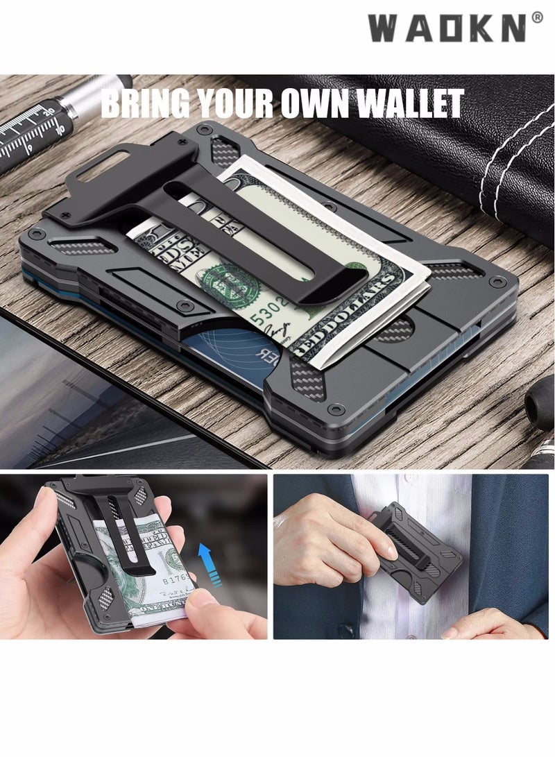 Wallet For Men Slim Aluminum Metal Money Clip with Transparent Work RFID Metal Wallet Work ID Card Holder Business Card Holder with Clear Window ID Badge Clip Cash Card Slim Minimalist Wallet (Black)