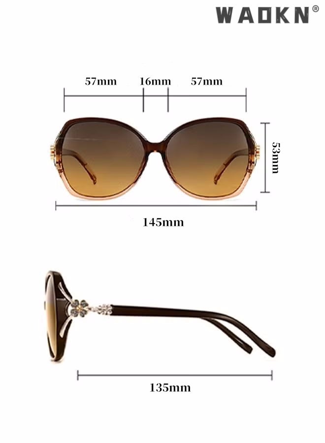 Women's Square Sunglasses Polarized Anti-Glare UV400 Lens Rhinestone Arms with Case for Shopping Party Travel Protection for Outdoors, Vacation Gradient Brown