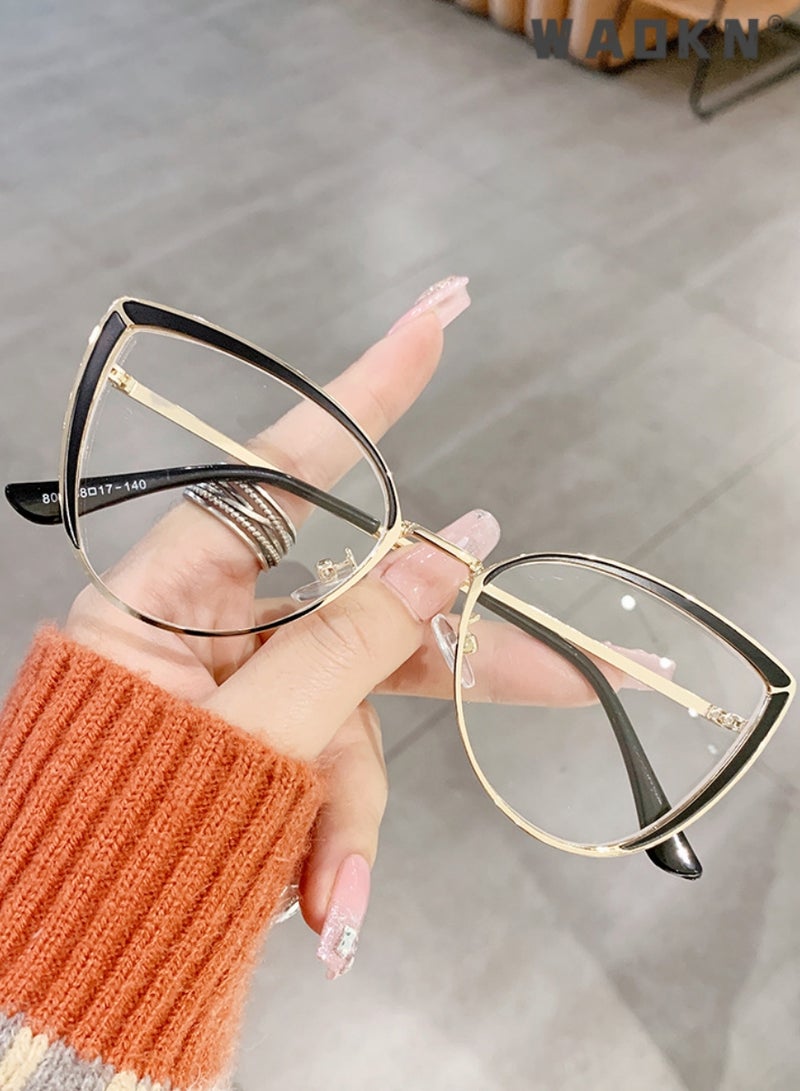 Women's Blue Light Blocking Glasses Blue Light Filter Computer Reading Gaming TV Phones Cat Eye Eyeglasses Fashion Anti Eyestrain Headache Eyewear | UV Protection Specs | Black Gold