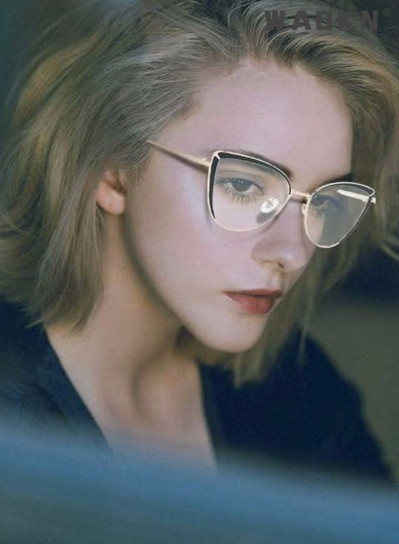 Women's Blue Light Blocking Glasses Blue Light Filter Computer Reading Gaming TV Phones Cat Eye Eyeglasses Fashion Anti Eyestrain Headache Eyewear | UV Protection Specs | Black Gold